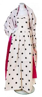 An Oscar de la Renta Black and White Silk Polka Dot Evening Gown, Dress: size 12; Wrap: 124" x 39".
