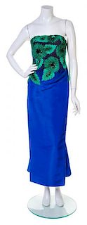 An Oscar de la Renta Royal Blue Silk Strapless Gown, Size 4.