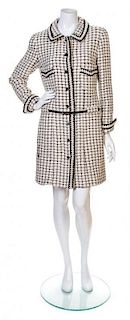 A Chanel Black and Cream Wool Boucle Coat, Coat: size 44; Belt: 39".