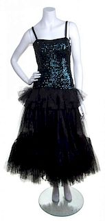 An Yves Saint Laurent Blue Sequin and Black Tulle Cocktail Dress, Size 38.