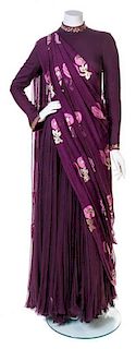 A George Halley Aubergine Sari Inspired Evening Gown, No size.