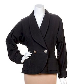 An Hermes Black Cashmere Double Breasted Jacket, Size 8.