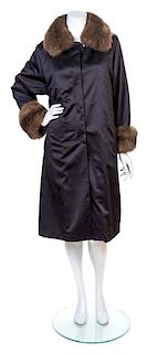 A Revillon Navy Satin Fur Lined Coat with Sable Trim, No size.