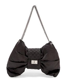 A Chanel Black Satin Bow Handbag, 14.5" x 8" x 2.5".