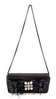 A Chanel Black Satin Evening Handbag, 9.5" x 4.75" x 1.25"; Strap drop 15.5''.