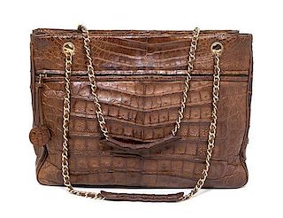 A Chanel Brown Alligator Tote Handbag, 14.5" x 11" x 4".