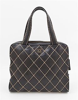 A Chanel Black Quilted Leather Wild Stitch Satchel Bag, 12" x 10" x 5.5".