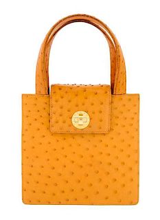 A Bulgari Pumpkin Ostrich Handbag, 7.75" x 7.5" x 3"; Strap drop: 17.5".