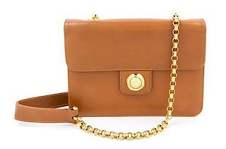 * A Chloe Brown Leather Flap Handbag, 9" x 6.5" x 2"; Strap drop: 17".