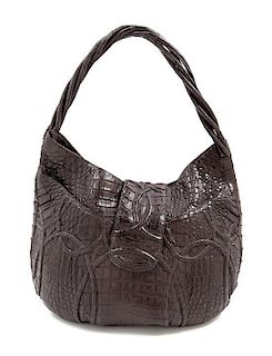 A Nancy Gonzales Brown Alligator Handbag, 17" x 11.5" x 2.5".