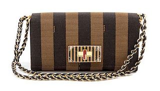 A Fendi Claudia Pequin Striped Canvas Shoulder Bag, 10.5" x 5.5" x 3.75"; Strap drop: 21" or 12.5" when doubled.