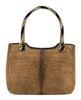 A Prada Light Brown Calfskin Handbag, 13.5" x 10" x 3.5".