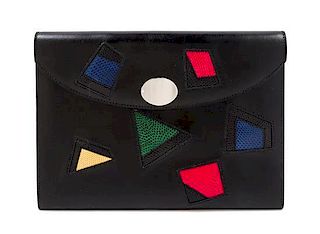 An Hermes Black Leather and Skin Envelope Clutch, 9.5" x 7" x 1."