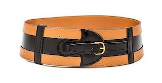 An Hermes Black and Tan Leather Belt, 29" x 2.5".