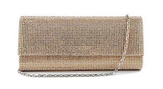 A Judith Leiber Champagne Ritz Fizz Envelope Bag, 3.8" x 8.5" x 1.5"; Strap drop: 9.5".