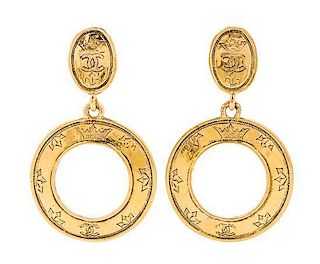 A Pair of Chanel Goldtone Hoop Earclips, 3.5" x 2.5".