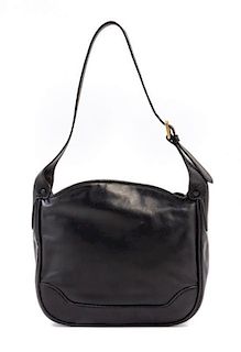 A Gucci Black Leather Handbag, 10" x 10" x 4".