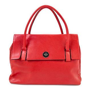 A Bottega Veneta Red Leather Flap Tote, 16" x 10" x 5.5"; Strap drop: 4.5".