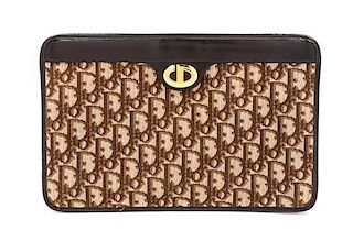 A Dior Tapestry Logo Hinged Clutch, 11.25" x 7.25" x 1.5".