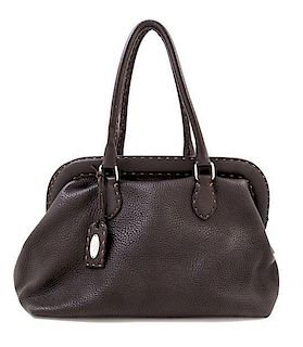 A Fendi Chocolate Brown Selleria Doctor Handbag, 12" x 10".