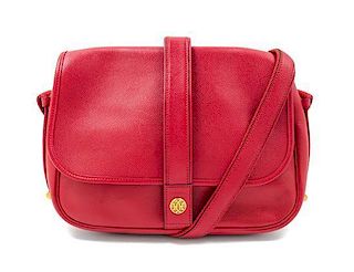 An Hermes Red Leather Noumea Handbag, 10.5" x 8.75" x 3"; Strap drop: 12".