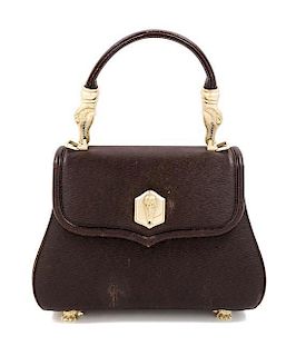 A Kieselstein-Cord Brown Leather Trophy Handbag, 8.5" x 7" x 2.75"; Handle drop: 4.5".