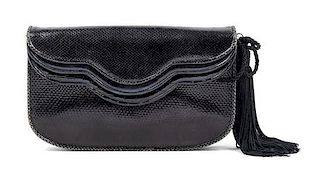 * A Judith Leiber Black Leather Embossed Handbag, 5.5" x 9" x 1.25".