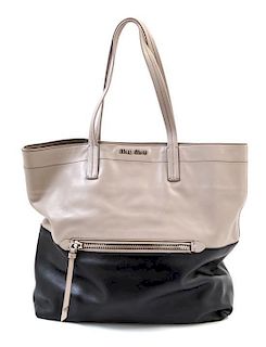 A Miu Miu Bicolor Vitello Soft Calf Leather Tote Bag, 17" x 12.5" x 6"; Strap drop: 8".