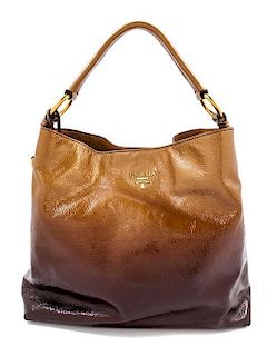 A Prada Brown Ombre Patent Handbag, 17" x 12.5" x 5"; Strap drop: 3".