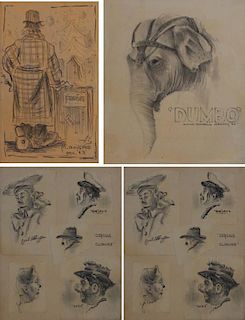 Milford Goldfarb (American, 20thc. ) Lot of 4 Circus drawings, c.1944