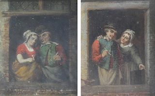 18thc. Dutch School, Through the Tavern Window, a Pair of Paintings, 1800