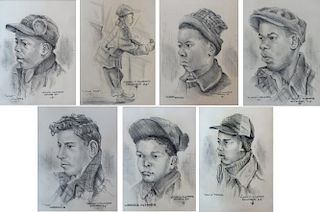 Milford Goldfarb (American, 20thc. ) Lot of 7 Portrait Drawings