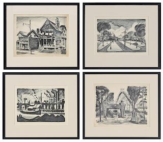 Martin Louis Linsey (American, 1915–2010) Four lithographs of Cleveland sites, 1946