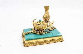 * A French Gilt Bronze and Opaline Glass Inkwell