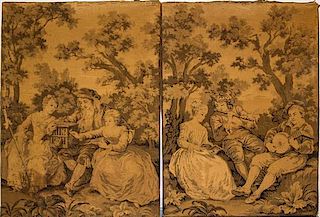 A Group of Two Tapestries Height of taller 36 x width 26 inches.