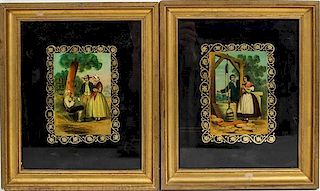* Four Eglomise Framed Decorative Works First 13 1/2 x 13 1/2 inches.