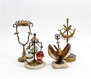 * A Gilt Metal and Abalone Shell Sewing Stand Height of first 6 inches.