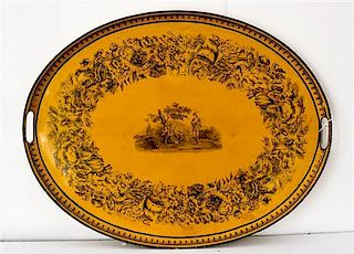 * A Transfer Decorated Tole Tray Width 27 inches.