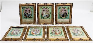 * A Set of Seven French Handcolored Engravings Framed 8 1/2 x 6 3/4 inches.