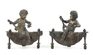 * A Pair of Continental Gilt Metal Figural Andirons Height 13 inches.