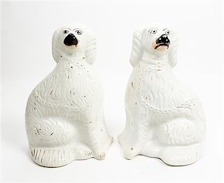 * A Pair of Staffordshire Spaniels Height 12 1/2 inches.