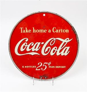 * A Vintage Metal Coca-Cola Advertising Sign Diameter 13 inches.