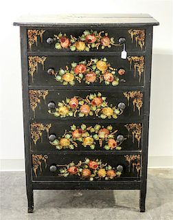 * A Painted Tall Chest of Drawers Height 47 x width 32 x depth 19 inches.