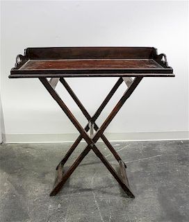 * A Georgian Style Butler's Tray and Stand Height 39 1/2 x width 38 x depth 21 inches.