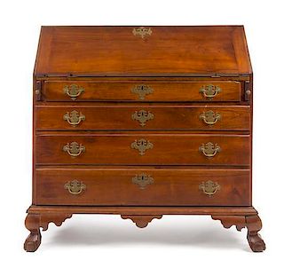 * A Chippendale Cherry Slant-Front Bureau Height 44 x width 43 1/2 x depth 20 inches.