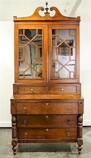 * An American Tiger Maple Secretary Bookcase Height 82 x width 37 1/2 x depth 19 inches.