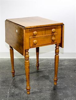 * An American Tiger Maple Side Table Height 27 1/2 x width 17 1/4 x depth 20 1/2 inches.