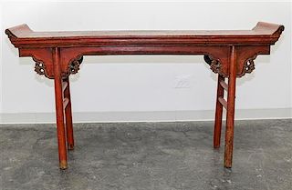 * A Chinese Red Lacquered Elmwood Altar Table
