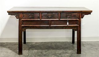 A Chinese Altar Coffer Table. Height 32 x width 58 1/2 x depth 21 inches.
