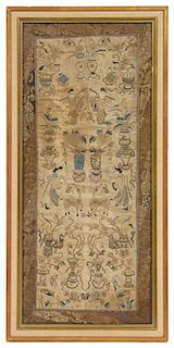 * A Chinese Embroidered Silk Panel 22 1/2 x 11 inches (framed).